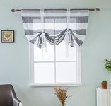 A.Monamour Striped Rod Pocket Tie Up Roman Shades Balloon Curtain Sheer Voile Window Treatments Valances Drapes for Kitchen Café Bedroom Living Room - Grey White