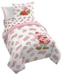 Jay Franco Strawberry Shortcake Full Comforter Set - 7 Piece Bedding Includes Sheet Set & Pillow Covers - Super Soft Pink & White Kids Bedding