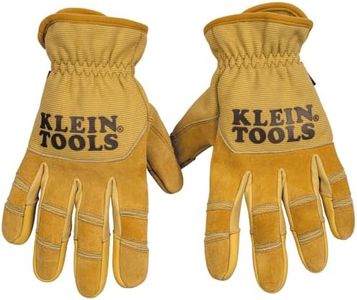 Klein Tools 60608 Work Gloves, All-Purpose Premium Leather Gloves, Abrasion-Resistant, Heavy-Duty Gloves Ideal for Wire Pulling Work, Large