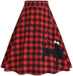 ZEZCLO Women's 50s Vintage Poodle Skirt Dog Printed High Waist Loose Fold Pleated A-line Zipper Skirts Red Grid XL