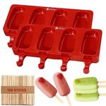 Vinsani Silicone 2 x 4 Cavity Ice Lolly Makers with 100 Sticks, Food Grade BPA Free Ice Cream Mould for Frozen Popsicle Tray DIY Layer Tray - Red