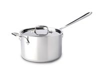 All-Clad 4204 with Loop Stainless Steel Tri-Ply Bonded Dishwasher Safe Sauce Pan with Loop Helper Handle and Lid Cookware, 4-Quart, Silver