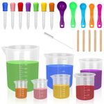 Furuising 7Pcs Plastic Measuring Cups with Spoons and Droppers, Heat Resistant Measuring Jugs, Labs Graduated Beakers Mixing Cups for Kitchen DIY Science (1000ml 500ml 250ml 200ml 150ml 100ml 50ml)