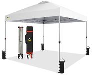 CROWN SHADES 10x10 Pop Up Canopy - Beach Tent with One Push Setup - Easy Outdoor Sun Shade for Events, Parties, Camping - Gazebo with STO-N-Go Cover Bag, Silver Coated Top, White