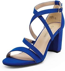 DREAM PAIRS Womens Open Toe Cross Strap High Chunky Block Dress Pump Heel Sandal, Royal/Blue/Suede - 9 (Madison)