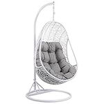 Yaheetech Rattan Egg Swing Chair, Garden Swing Chair Patio Hanging Chair Indoor/Outdoor with Soft Cushion Armrest Design White