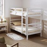 ELEGANT Single 3ft Solid Wood Gemini Bunk Bed with Guard Rail(horizontal) Children Kids Bed Frame, White Pine Wood Bedroom Furniture, 100kg Bearing, Detachable