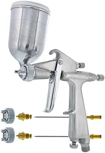 TCP Global Mini Gravity Feed Spray Gun with .8mm, 5mm & 1.0mm Needle & Nozzle Sets & Side Mounted Rotating Cup