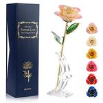 Ejoyous 24K Gold Dipped Real Rose w/Rose Stand Forever Blooming White Golden Rose Her on Birthday Proposal Valentine’s Day Wedding Anniversary, Cream with Stand