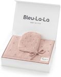 Bleu La La Organic Baby Blanket + Hat Gift Set for Girls- 100% Soft Luxury Cotton Receiving Swaddle Blanket + Bonnett Registry for Newborns & Infants (Ballet Slippers + Hat)