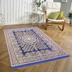 Nirmal Home Cotton Rectangular Printed Floor Carpet for Bedroom Living Room Hall Dining Room Decorative Rugs Mat (3x5 Feet, Navy Blue)