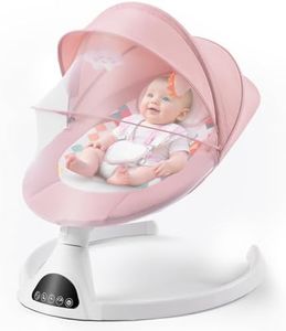 Electric Baby Swings for Infants,Baby Swing with 5-Speed 3-Seat Positions 5 Swing Speeds,with Bluetooth Music 10-Preset Melodies,Touch Screen and Remote Control,Pink
