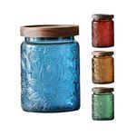 ANSQU Vintage Glass Storage Jar, Glass Canister Storage Jar Container with Airtight Wooden Lid for Kitchen Counter, Pantry, Coffee, Tea, Sugar, Cookie Jars (Sunflower 4 color)