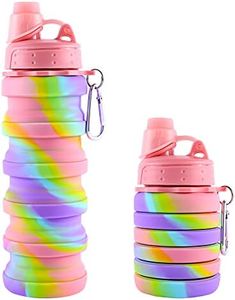 MAKERSLAND Rainbow Collapsible Folding Water Bottles for Kids, Students, Adults, Reusable BPA Free Silicone Foldable Sports Water Bottles for Travel Camping Hiking, Pink