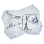 Ambesonne Winter Place Mats Set of 8, Sketchy Graphic of a Downhill Ski Elements in Snow Relax Calm View, Washable Fabric Placemats for Dining Table, Placemat 8 pcs, White Navy