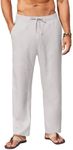 COOFANDY Mens Linen Pants Elastic Waist Drawstring Yoga Beach Pants Lightweight Summer Trousers with Pockets, Grey, L