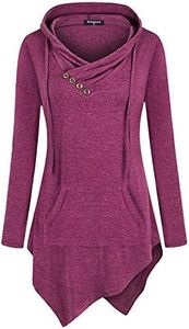 Miagooo Long Hoodie for Women, V Neck Ribbed Asymmetrical Hem Office Tee(Rose,X-Large)