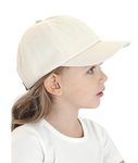 Qchomee Children Girls Cotton Baseball Cap Boys Sun Protection Hat for 3-8 Years Kids Cabbie Cap Spring Summer Anti UV Sun Hat Travel Camping Cap Foldable Adjustable Beach Hat Flat Cap Beige