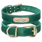 Didog Genuine Leather Dog Collars with Engraved Nameplate, Personalized Soft Leather Dog Collar with Custom ID Tag, Brown/Green/Red for Medium Large Dogs