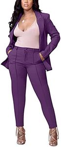 Women's 2 Piece Outfit Deep V Long Sleeve Solid Color Blazer with Pants Elegant Business Suit Sets Purple