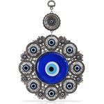 BCS X-Large Evil Eye Wall Decor 6.7'' Metal - Glass Turkish Greek Nazar Amulet Good Luck & Protection Charm - Handmade Hanging Ornament for Home,Office, Door - Ojo Turco