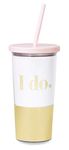 Kate Spade New York Gold/Blush Pink Bridal Insulated Tumbler with Reusable Silicone Straw, 20 Ounces, I Do (Gold)