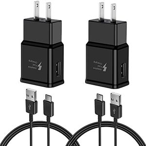 Adaptive Fast Charger Kit with 5Ft USB Type C Cable, Fast Charging Wall Charger Block for Samsung Galaxy S21/S21 Ultra/S20/S20+/S10/S10e/S9/S8/S8Plus/Edge/Active/Note 8/9/10/20/LG G5/6(2 Pack, Black)