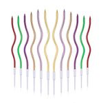 LUTER 24pcs Metallic Birthday Candles in Holders Spiral Birthday Cake Candles Long Thin Cupcake Candles for Birthday Wedding Party Decoration(Metallic Multicolor)