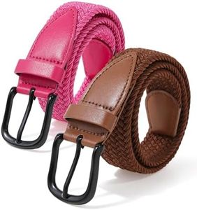 Kajeer Stretch Braided Boys Belt, Elastic Woven Kids Belt for Boys Girls for School Uniforms, Pack of 2(Small, Brown + Hot Pink)
