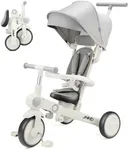 JMMD Baby Tricycle, 7-in-1 Multifunctional Kids Trike with Adjustable Parent Handle, Safety Harness & Wheel Brakes, Removable Canopy, Stroll Trike for Boys & Girls Ages 18 Months-5 Years, Gray