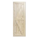 SmartStandard 30in x 80in Sliding Barn Wood Door Pre-Drilled Ready to Assemble, DIY Unfinished Solid Spruce Wood Panelled Slab, Interior Single Door Only, Natural, K-Frame (Fit 5FT Rail)