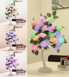 Valentines Day Decor Table Lamp Rose Flower Tree Decorations with 18 Colors Changing, Colorful 18" Lighted Rose Tree 24 LED Bonsai Tree Light for The Home Wedding Dinner Party, White