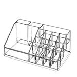 KW Collection Acrylic Makeup Organizer Cosmetic Storage Makeup Display Case Makeup Brush Holder Lipstick Dispenser Canister Bathroom Container (8.7x 5 x 3.2 in, 16 Partitions, Transparent)