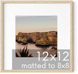 Haus and Hues Solid Oak 12”x12” Picture Frame Matted to 8”x8” - 12x12 Wood Frame, 12x12 Frame with Mat, 12x12 Frame Wood, 12 by 12 Square Frame with Mat, Modern 12 x 12 Picture Frame (Beige Oak Frame)