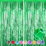 2Pcs Green Foil Fringe Curtain - HADEEONG 3.28ft x 6.56ft Metallic Tinsel Door Curtains Photo Booth Backdrop for Xmas Birthday Christmas Party Decorations