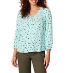 Amazon Essentials Women's 3/4 Sleeve Button Popover Shirt, Aqua Blue Poppy, XL