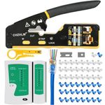 RJ45 Crimp Tool Kit Pass Through Crimper Ethernet RJ45 Crimping Tool Stripper Cutter Crimper All-in-One for 8P RJ45 Cat5e Cat6 Cat6a Crimp Tool 6P RJ11/12 Telephone Connectors with Cable Tester