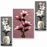 SAF flower pot wall painting for Wall Decoration - Set Of 3, 3d modern art Painting for Living Room Large Size with Frames for Home Decoration, Hotel, Office Paintings 30.48 cm x 50.8 cm JM36037