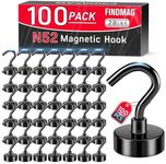 FINDMAG 100 Pack 28 LBS Magnetic Hooks Neodymium Magnet Hooks for Hanging, Magnetic Hooks Magnets with Hook for Bathroom, Kitchen, Towel, Office, Garage, Silver