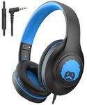 rockpapa C24 On-Ear Wired Headphones with Microphone,Lightweight Foldable Corded Headphones with No-Tangle Cord of 3.5mm Jack,Stereo Bass Headphones for Computer Laptop Tablet Phone Black Blue