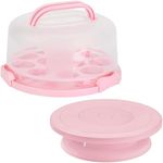 DZ CLAN Cake Carrier, Carrier Cupcake Holder with Cake Turntable, Cake Carrier with Lid and Handle(Pink)