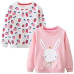 Winzik Girls Sweatshirt, Strawberry Sweater Shirt Toddler Kids Girl Pullover Fall Long Sleeve 2 Pack Clothes 2-7T (18-24 Months, 2Pcs Pink Strawberry/Pink Bunny)