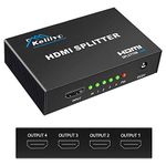 KELIIYO HDMI Splitter 1X4 - V1.4b HDMI Splitter 1 In 4 Out Powered by AC Adapter,Supports 3D Full HD1080P 2Kx4K@30Hz Compatible with Xbox PS3 PS4 Fire Stick Roku Blu-Ray Player HDTV (1 Input to 4 Outputs)