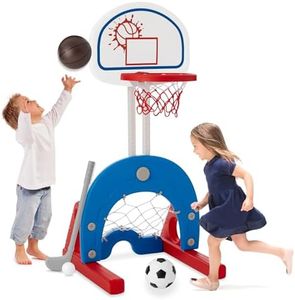 Best Choice Products 3-in-1 Toddler Basketball Hoop Sports Activity Center Grow with Me Indoor Outdoor Adjustable Play Set for Game Room, Kids, Children w/Soccer Goal, Golf, Stickers