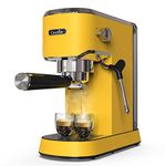 CAVDLE Espresso Machine 20 Bar, Professional Maker with Milk Frother Steam Wand, Compact Coffee 35oz Removable Water Tank for Cappuccino, Latte, Stainless Steel, Yellow
