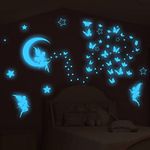 Fantasy Fairy Wall Decal Sticker Glow in The Dark, Girl Bedroom Moon Butterfly Luminous Decoration, Peel and Stick Star Decor for Ceiling