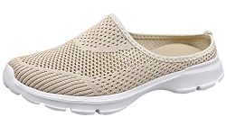 Slippers Ladies Mens Summer Slip-On Beach Sandals Backless Clogs Mules Indoor Outdoor Comfortable Casual Home Shoes Flip Flops,Beige-DD,5 UK