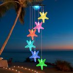Solar Wind Chimes, LED Starfish Color Changing Outdoor Indoor Waterproof Mobile Decorative Outdoor Hanging Solar Lights for Home Patio Yard Garden Decor Great Gifts