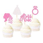 Ercadio 24 Pack Bride to Be Cupcake Toppers Pink Glitter Wedding Dress Ring Cupcake Picks Bride to Be Cake Toppers Wedding Engagement Bachelorette Bridal Shower Party Cake Decors Supplies