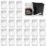 Oak & Steel - 24 Mini Clip Top Glass Spice Storage Jars - 100 ml Glass Canister Containers with Lids, 48 Labels and 2 Chalk Pen (8 x 5cm) - Perfect for Spice Storage, Jam, Honey, Gifting (24)…